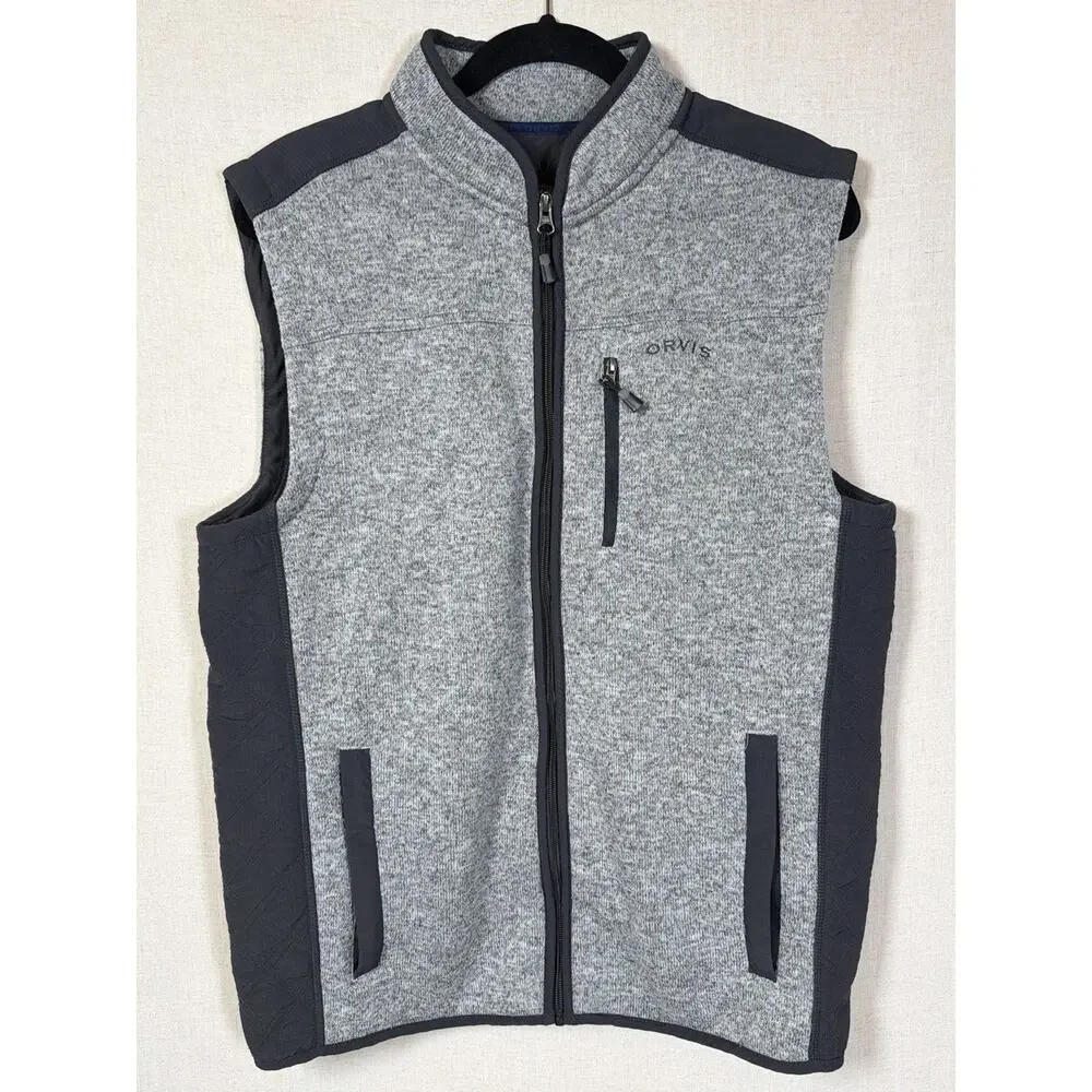 Orvis Men's Full Zip Fleece Vest | Grey | Zip Pockets |‎ Size L | Travel Layer